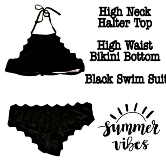 Other - 🎀CLEARANCE🎀 NWT HIGH Neck Halter, High Waist Bikini 2pc swim set Rugfled Trim.